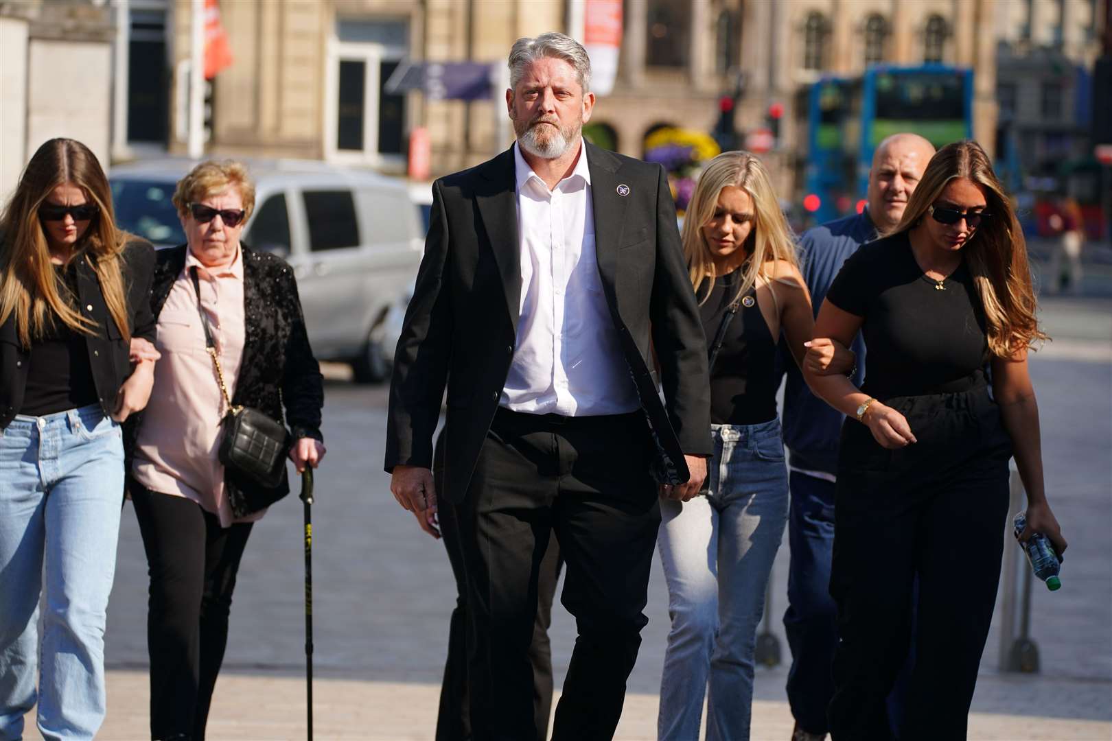 The father of Elle Edwards, Tim Edwards, arrives with family members arrive for a previous hearing at court (Peter Byrne/PA)