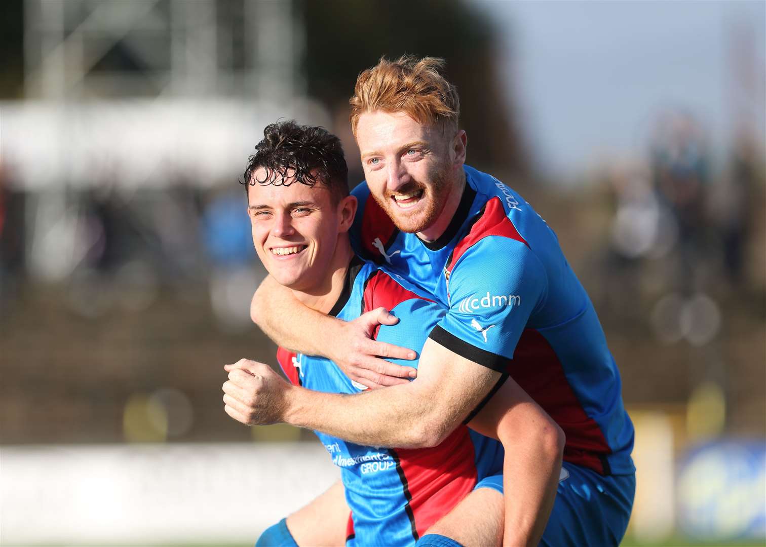 Cameron Harper and David Carson (right) celebrate last month’s victory over Ayr United.