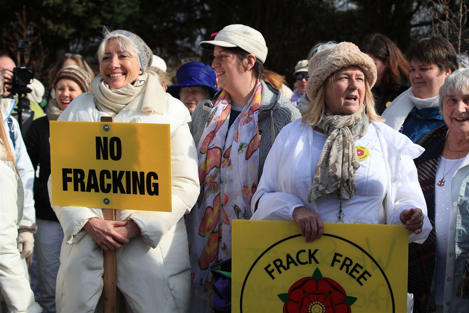 Dame Emma Thompson takes part in an anti-fracking walk and silent protest at the Cuadrilla site in Preston New Road, Lancashire (Peter Byrne/PA)