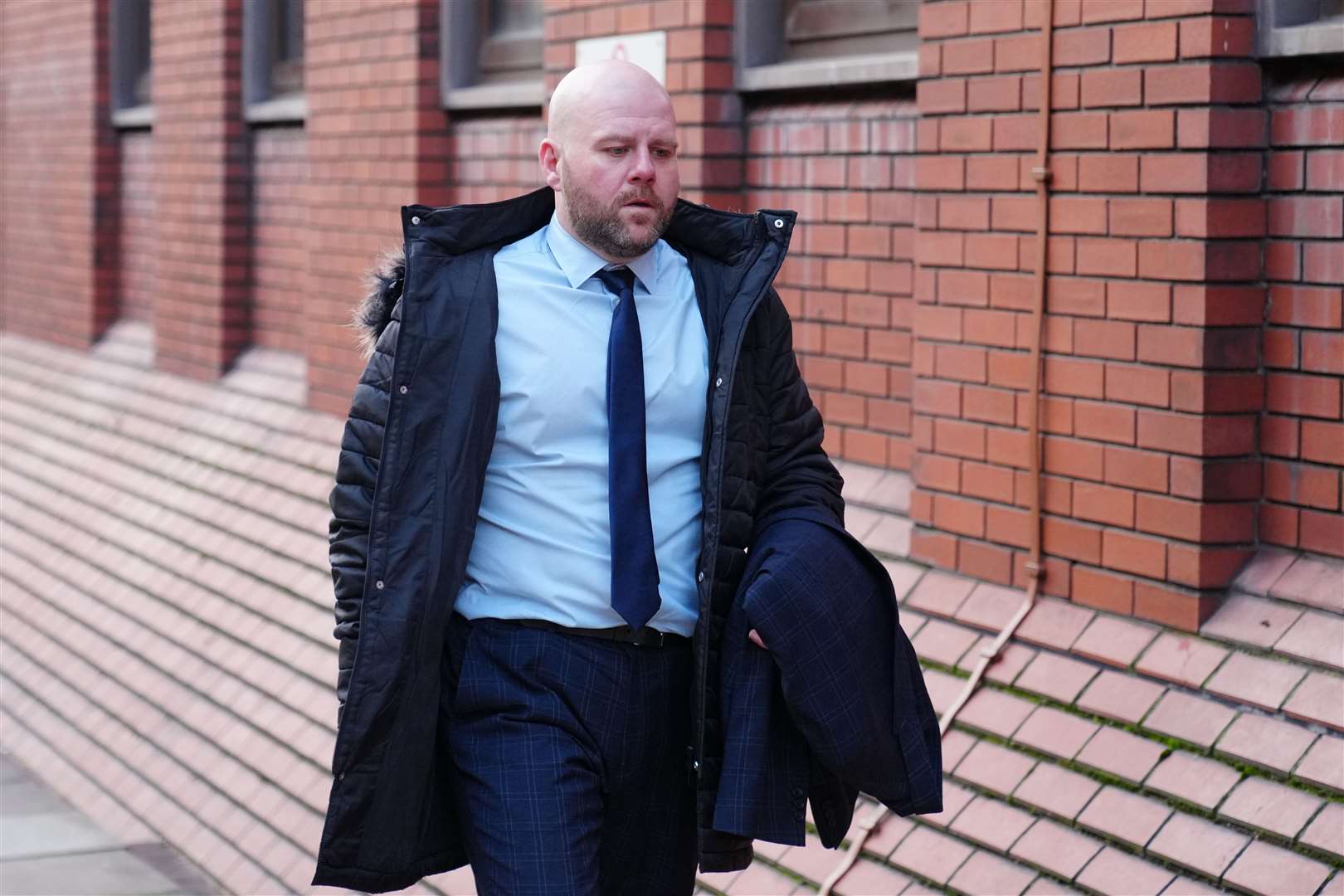 John Woodliff, co-defendant of former MP Jared O’Mara, arrives at Leeds Crown Court (PA)