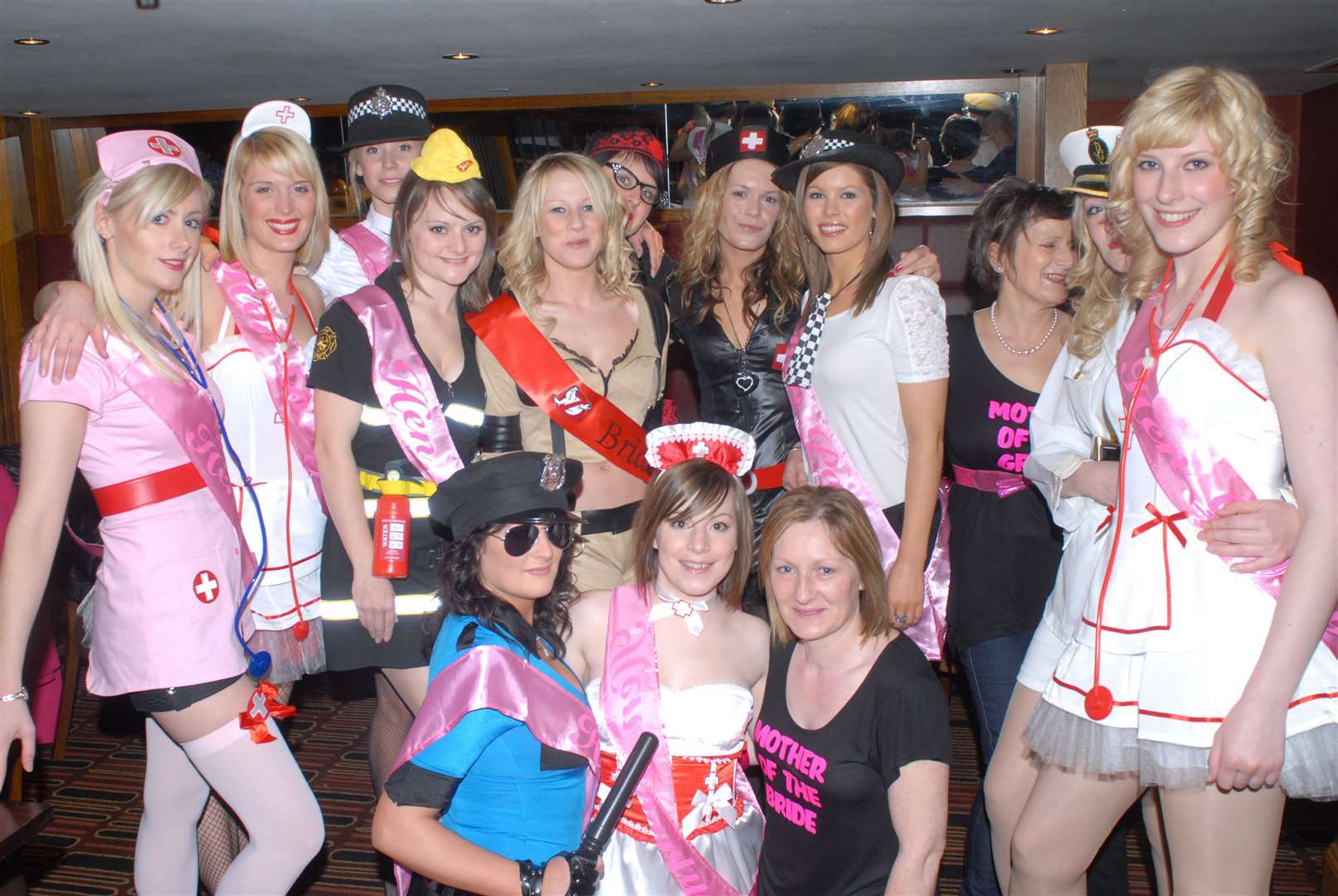 See: Copy By: .Cityseen.Hen night at Auctioneers for Louise Edwards(centre,back red sash) with friends and family.Pic By Gary Anthony..SPP Staff.Photographer.