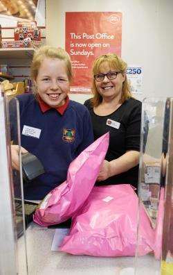 Ella Murray with her grandmother Evelyn Murray at Hilton Post Office, Inverness.