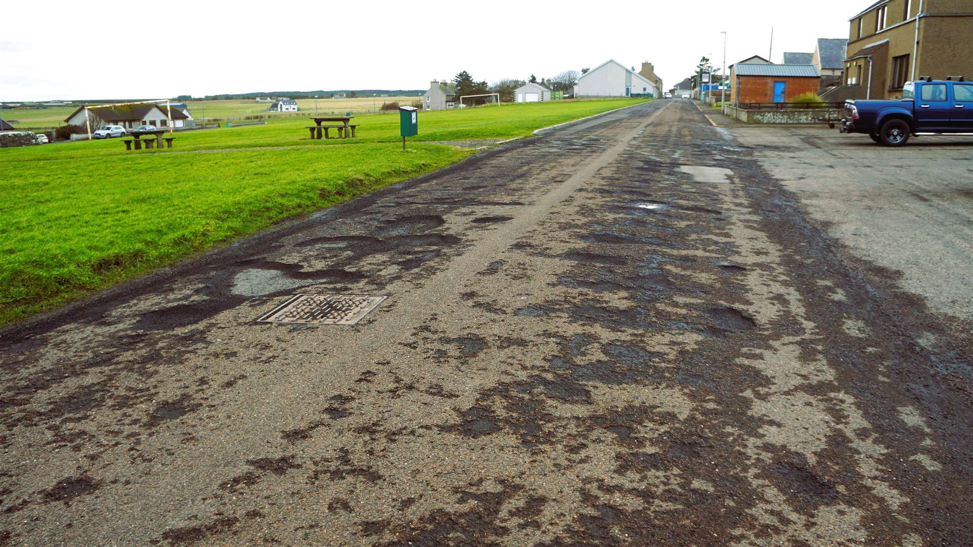 Pothole peppered road in Keiss. Picture: DGS