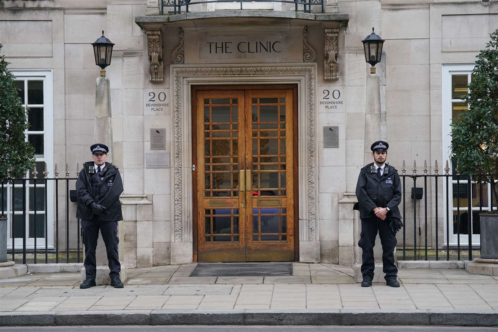 Police officers were stationed outside The London Clinic on Wednesday (Lucy North/PA)