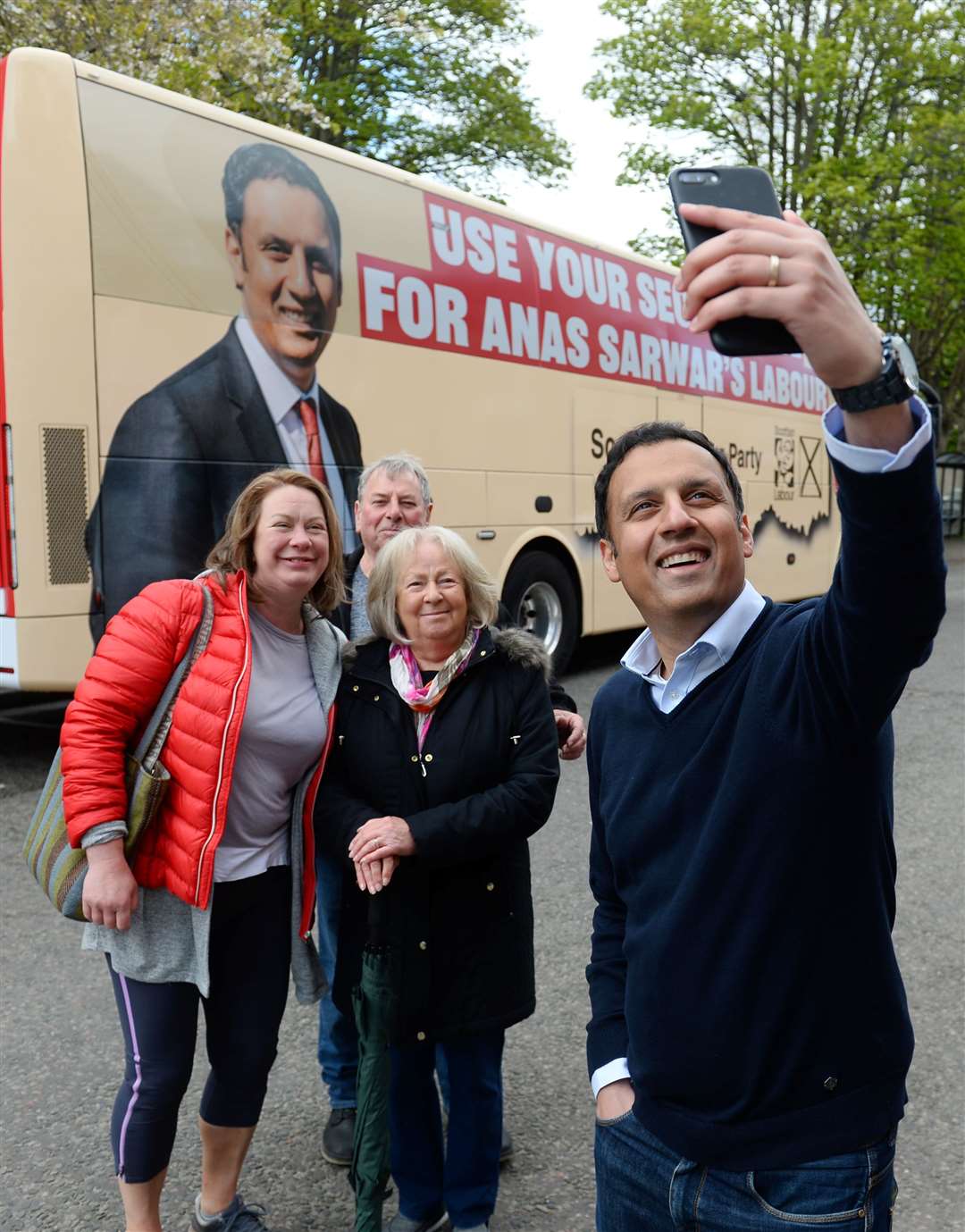 Scottish Labour leader Anas Sarwar on visit to Inverness..Selfie with supporters..Picture: Gary Anthony..