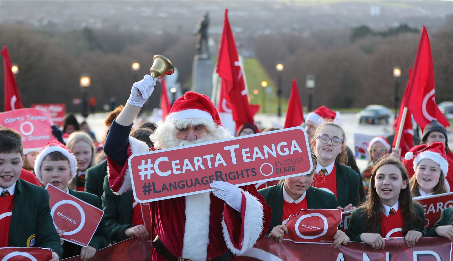 Campaigners for an Irish Language act protest outside Parliament Buildings last year (Niall Carson/PA)