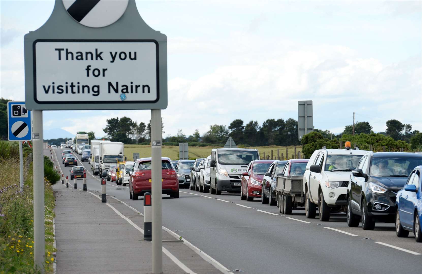 Traffic heading into Nairn on the A96.