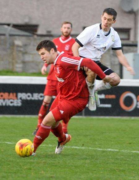Blair Lawrie (right) believes Clach can keep Buckie Thistle and Sam Urquhart quiet tomorrow. Picture: Gair Fraser.