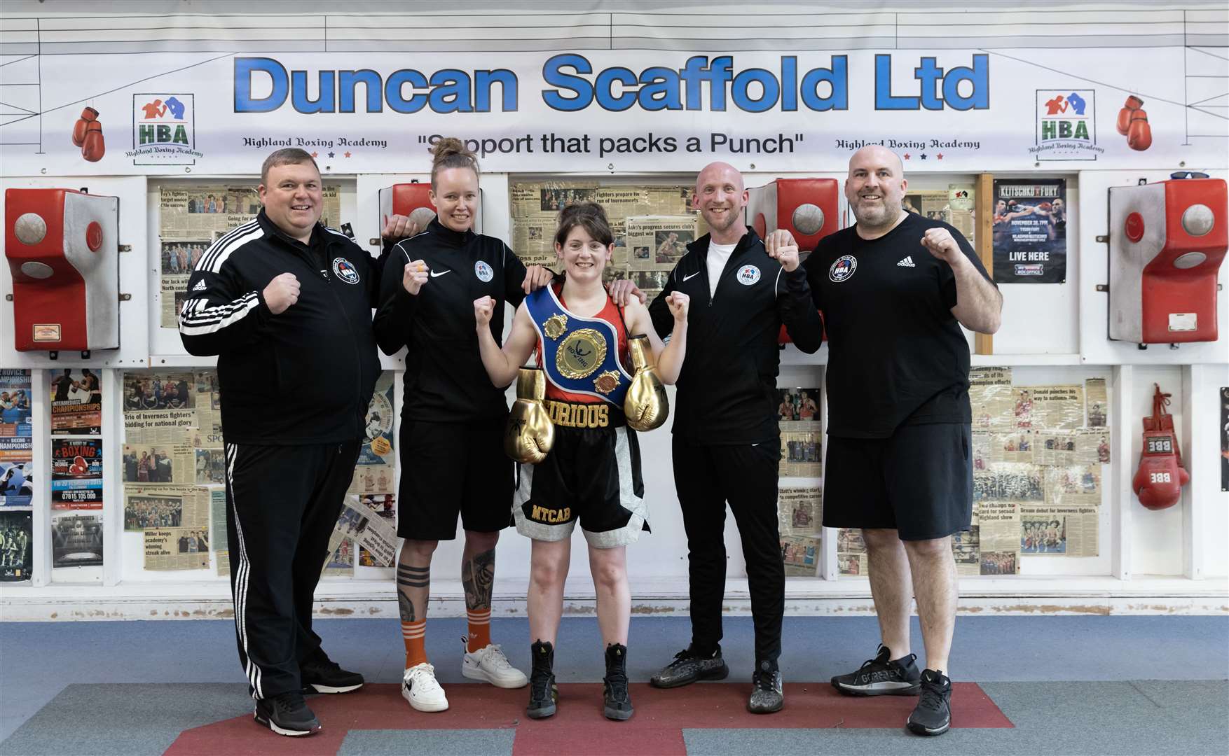 Lindsay Fulton with Highland Boxing Academy's coaching team. Picture: David Rothnie