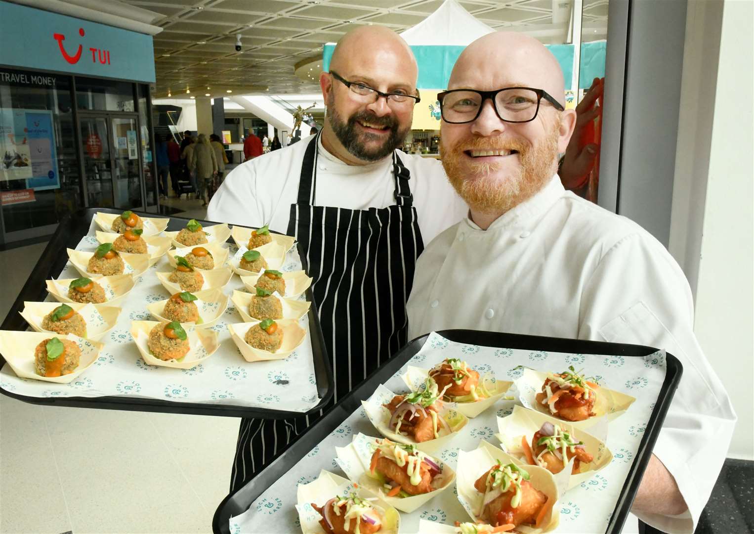Matt Osborne, Head of Culinary and Gary Maclean, National Chef of Scotland with samples. Picture: James Mackenzie.