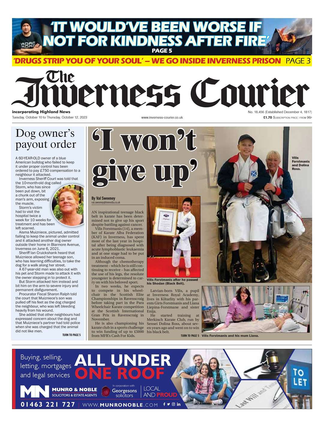 The Inverness Courier, October 10, front page.