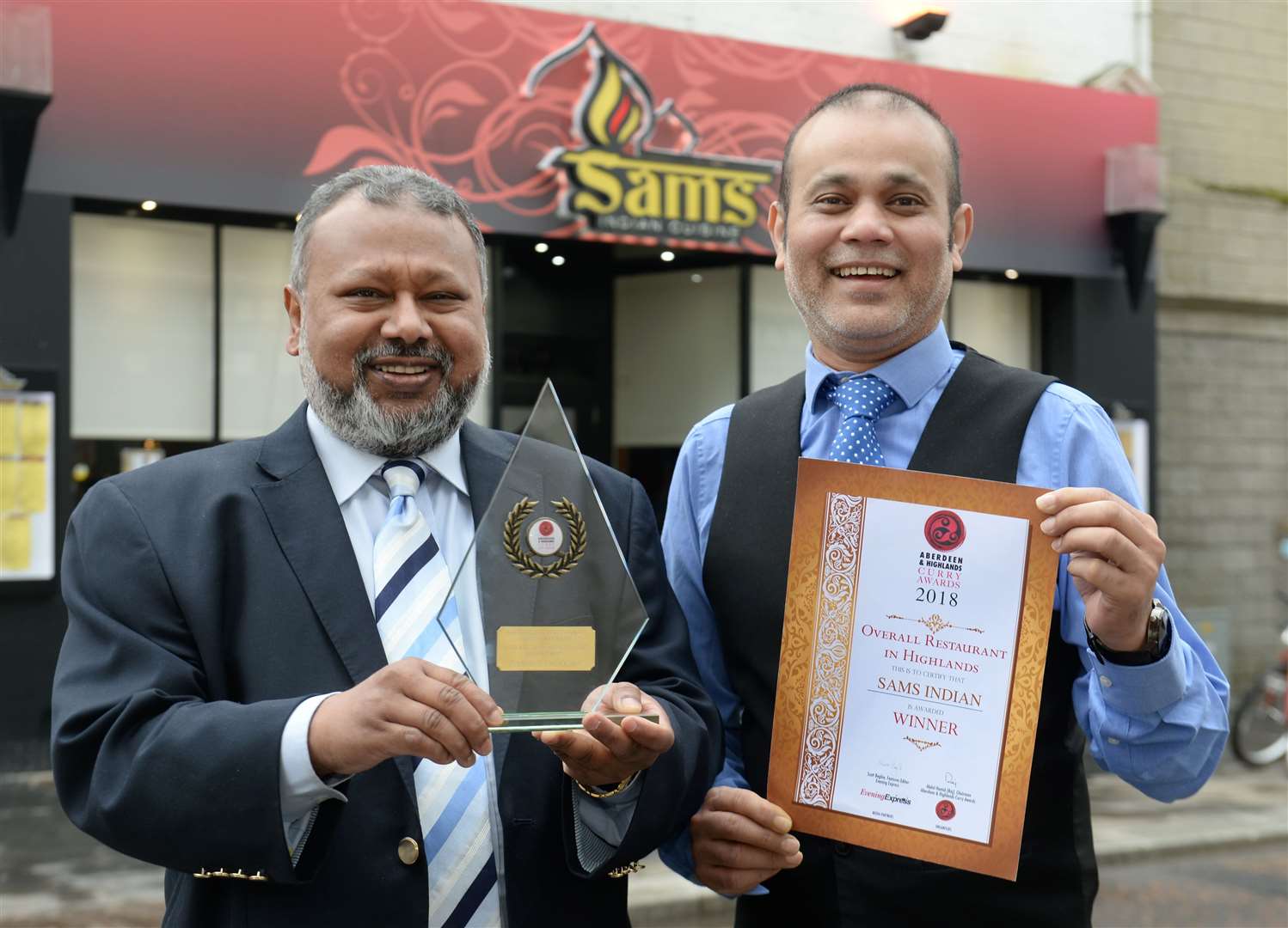 Sam's Indian Restaurant owner Sam Miah (left) and manager Harry Sarwar have an award-winning reputation in the city.
