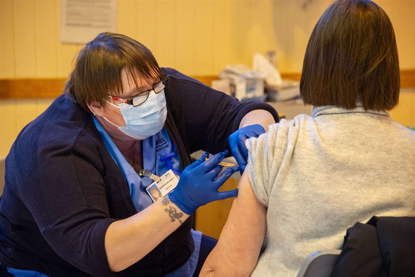 Maureen McHardy administers the vaccines...Coronavirus vaccines at the Stewart's Hall, Huntly. ..Picture: Daniel Forsyth..