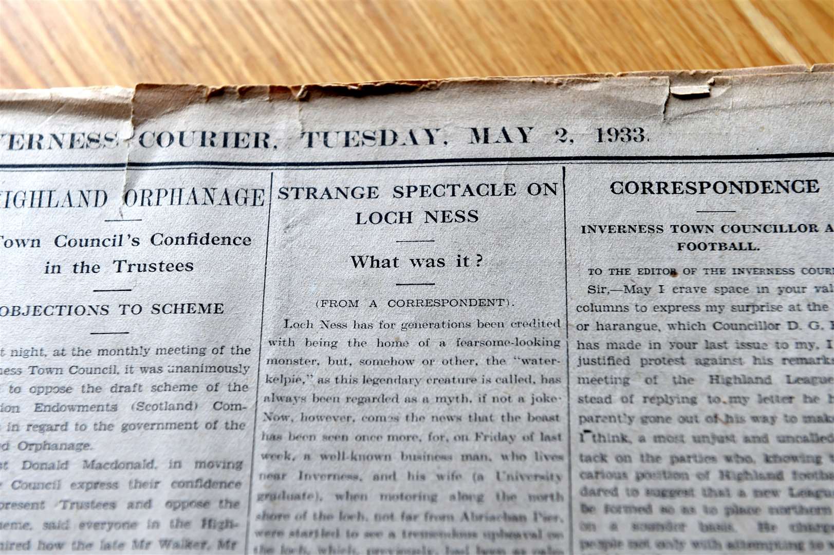 The Inverness Courier reported on a possible sighting of Nessie back in 1933.