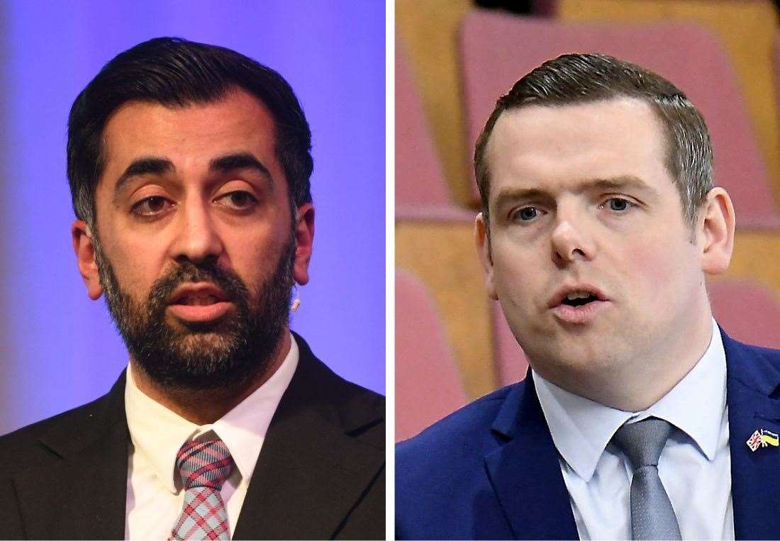 First Minister Humza Yousaf (left) is accused of telling 'a whopping economic lie' over GDP figures to Conservative leader Douglas Ross.
