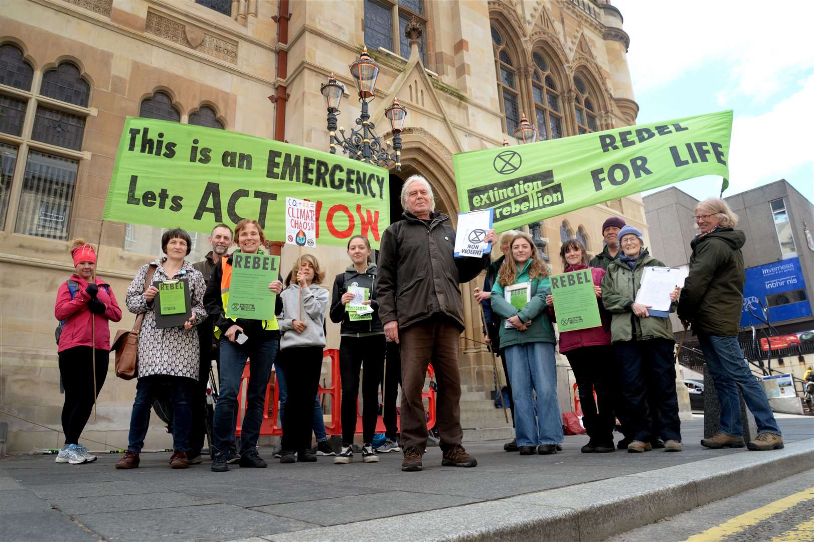 Elliott Blaauw (centre) with protesters outside Inverness Town House....Extinction Rebellion.Picture: Gair Fraser. Image No. 043883..