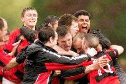 Glenurquhart players celebrate their victory over Newtonmore. Picture by Neil G Paterson.