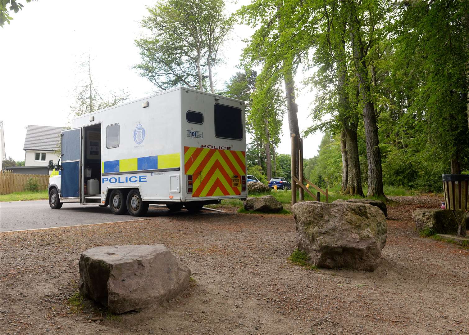 Police and Mountain Rescue search Dunain Woodland for missing George Critch .Picture: Gary Anthony