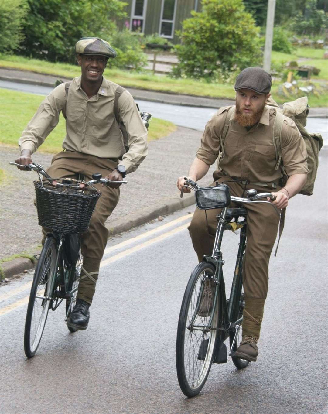 Jakeem and Richard on their vintage 40s-era bicycles. Picture: Iain Ferguson.