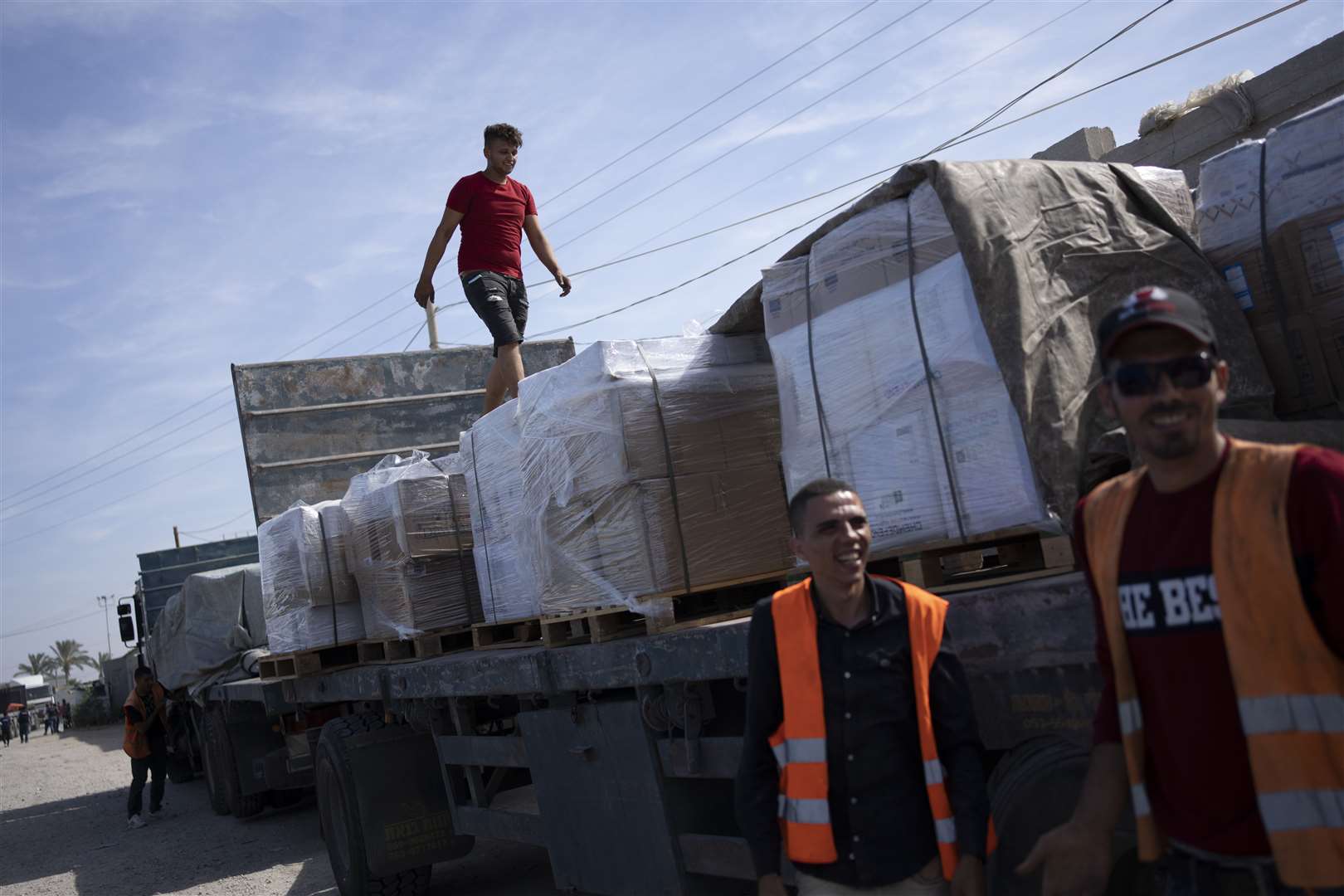 Trucks with humanitarian aid for the Gaza Strip (Fatima Shbair/AP)