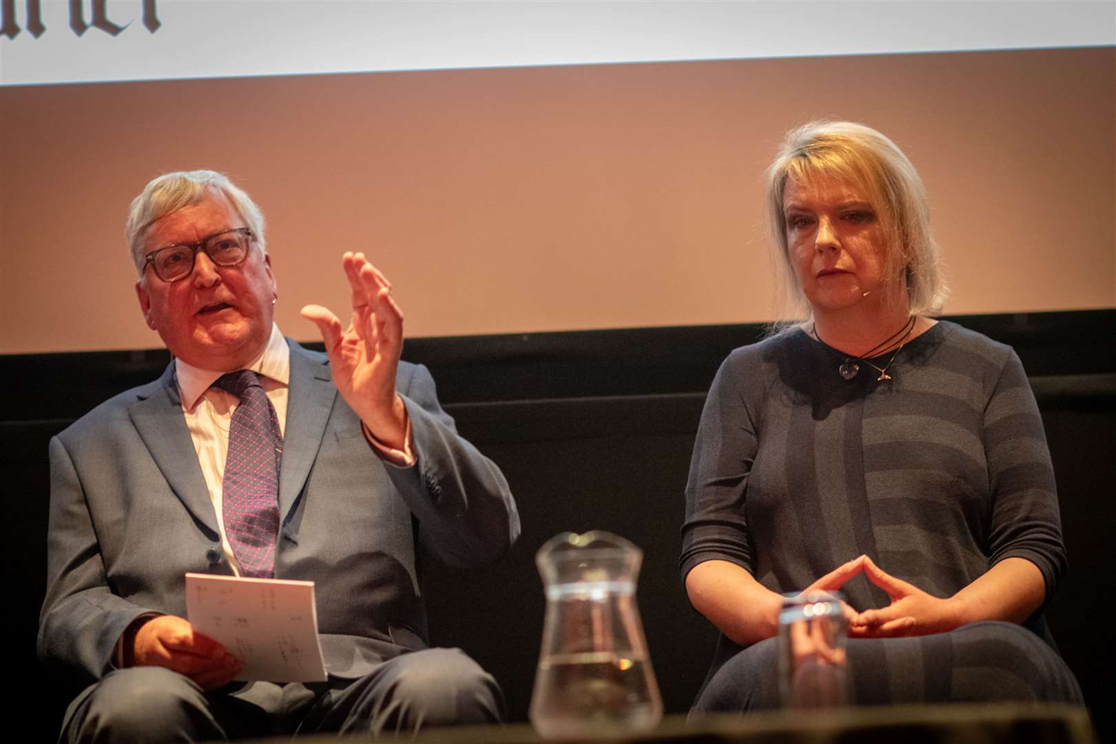 Fergus Ewing and Laura Hansler at the A9 Crisis Summit.