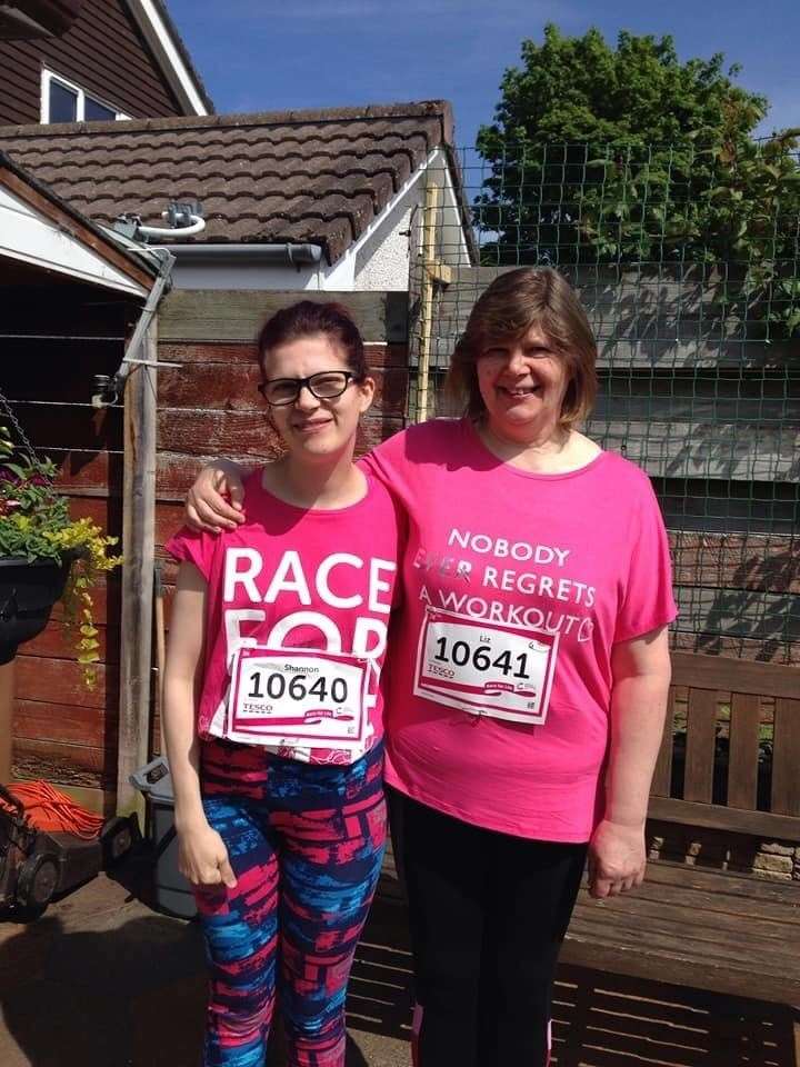 Shannon Murphy and her mum Liz MacKenzie in Race for Life T-shirts.