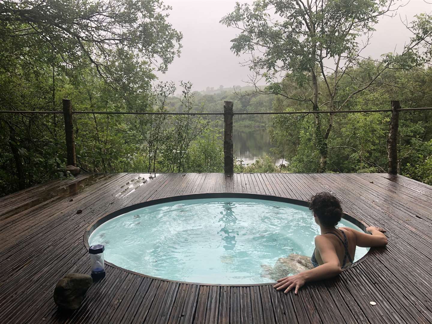Sarah in the hot tub at Finn Lough. Picture: PA Photo/Sarah Marshall