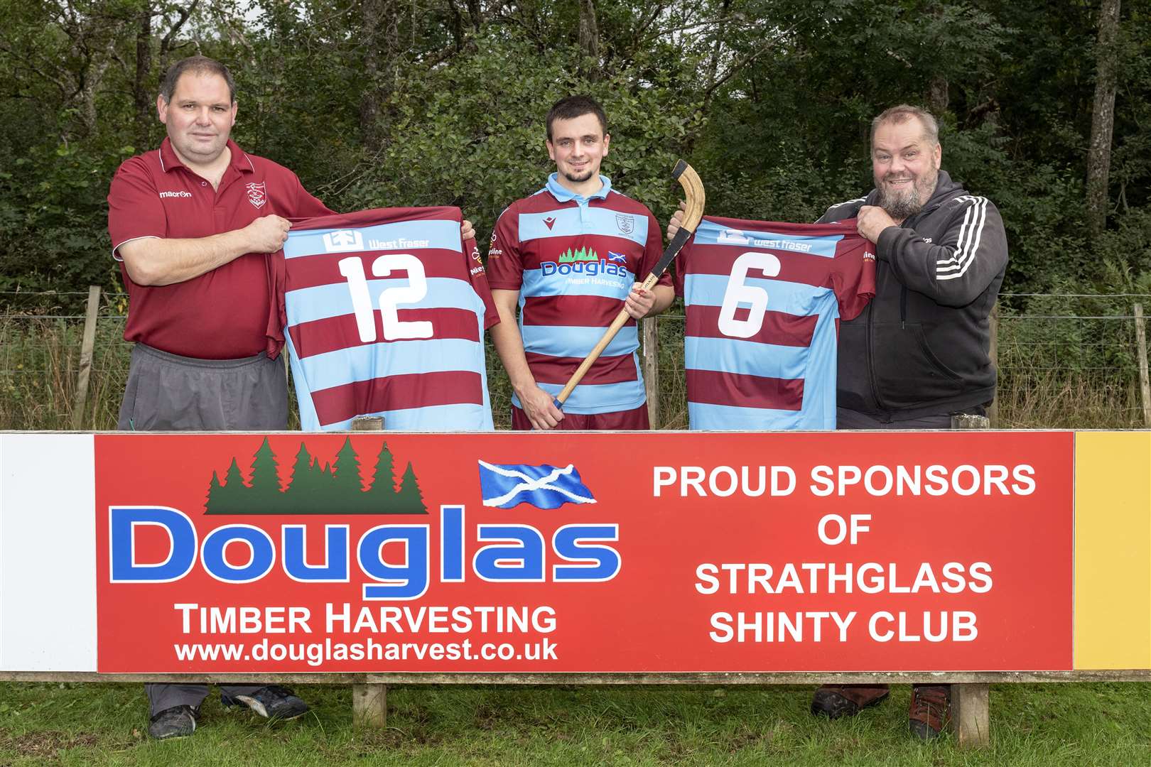 Strathglass manager Allan MacLeod, first team captain Josh Fraser and sponsor Bruce Douglas.