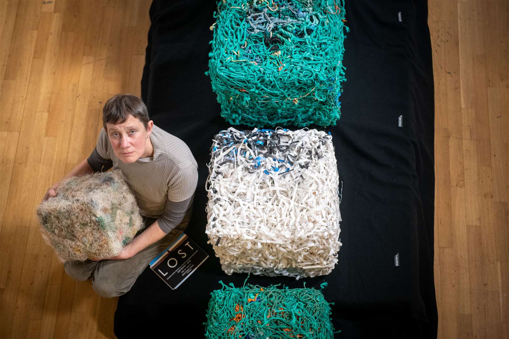 Art made from polluting plastics, Eden Court, Inverness. Artist Julia Barton at the the opening of her new installation of sculptures made solely of polluting plastics washed up on the coast of north Scotland...Picture: Callum Mackay..