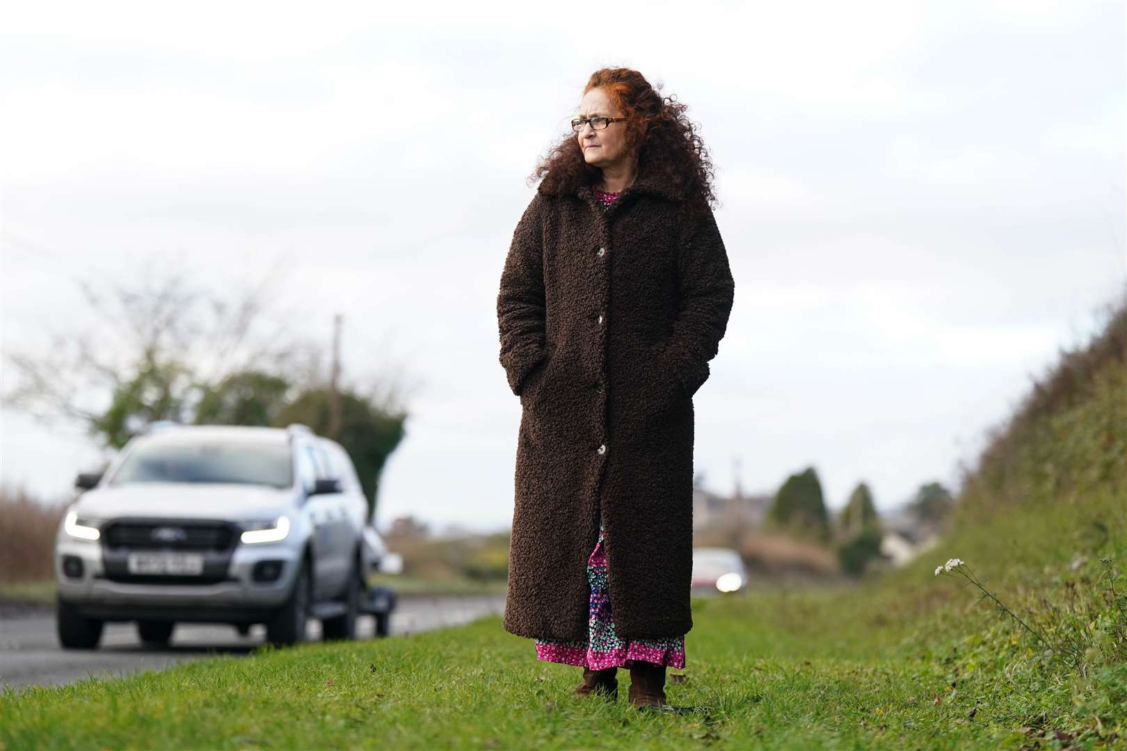 Nurse Elizabeth Donowho close to the site of her car crash in Shucknall Hill, Herefordshire (Jacob King/PA)