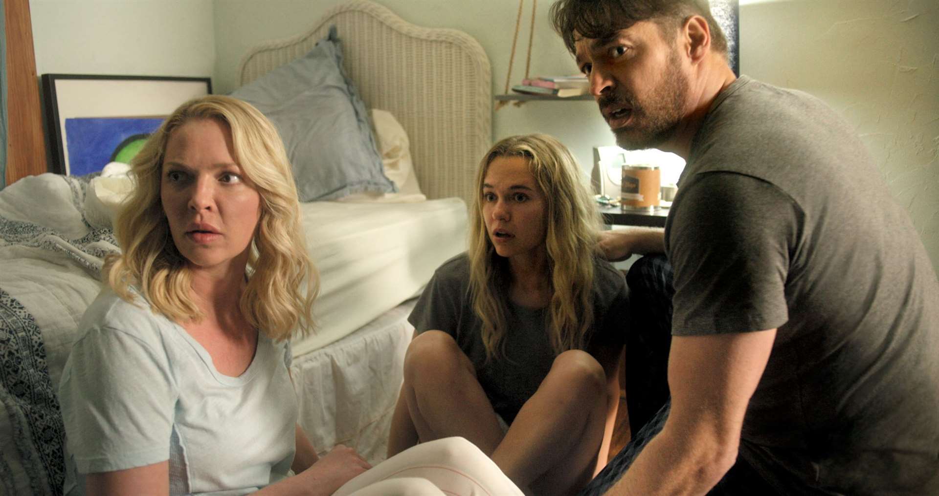 Katherine Heigl as Michelle Burroughs, Madison Iseman as Rain Burroughs and Harry Connick Jr as John Burroughs in Fear of Rain. Picture: PA Photo/Signature Entertainment.