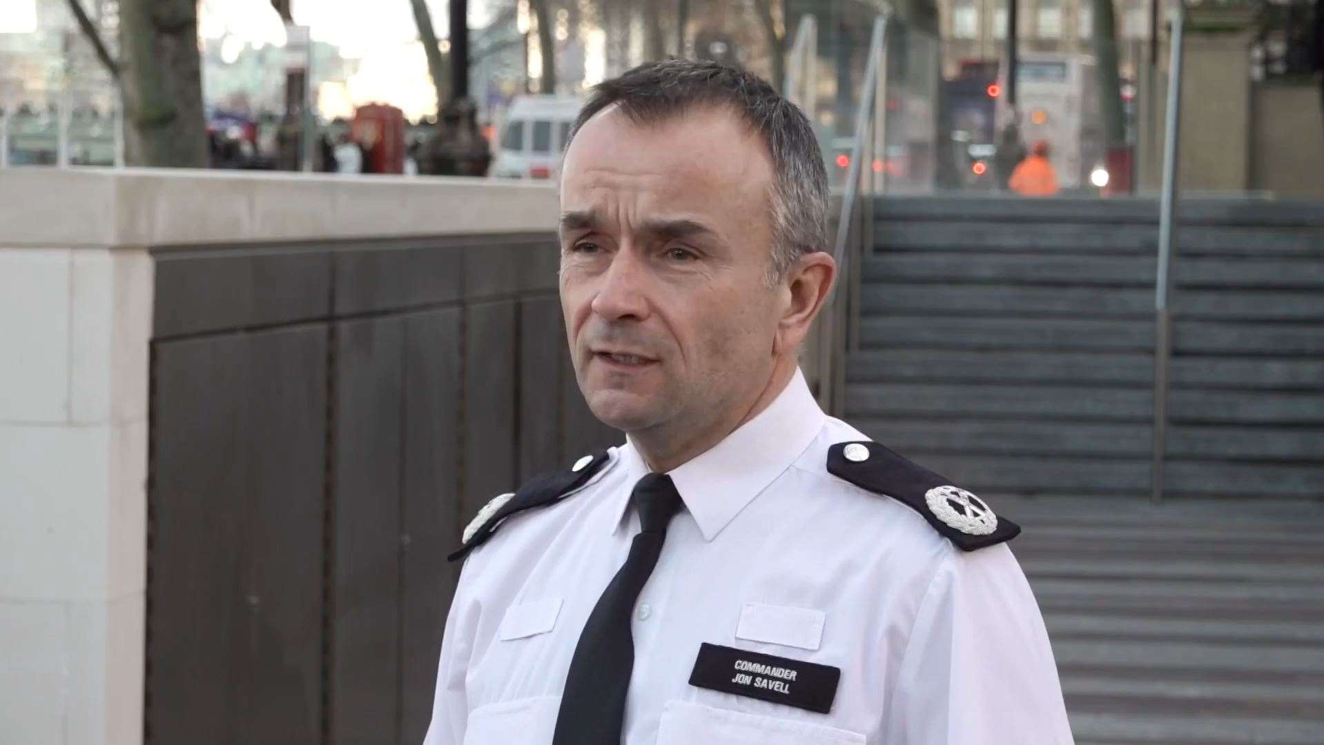 Police Commander Jon Savell giving an update to the media (PA Video)