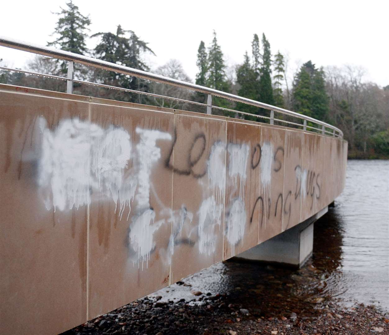 The latest graffiti spotted today at the Gathering Place follows this vandalism earlier in the week. Picture Gary Anthony.