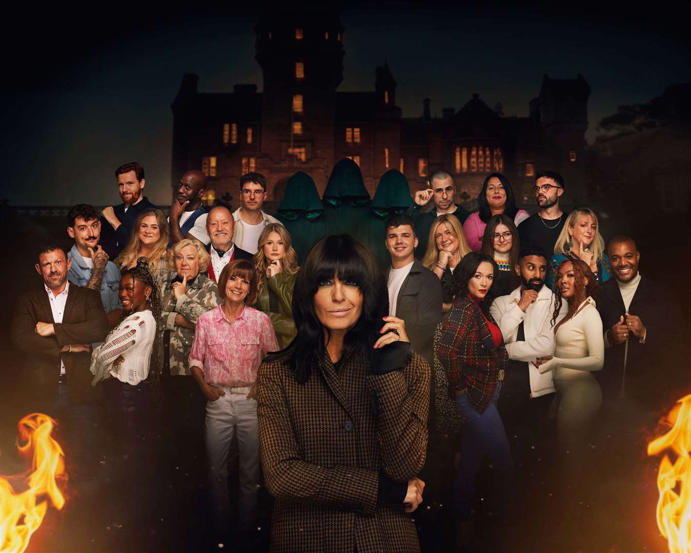The Traitors is back on screen tonight. Before any murders or banishments, the picture shows: Andrew, Jonny, Paul, Jasmine, Charlie, Anthony, Sonja, Aubrey, Diane, Brian, Mollie, Claudia Winkleman, Harry, Zack, Evie, Charlotte, Ash, Meg, Jaz, Kyra, Ross, Tracey and Miles. Picture: Studio Lambert,Mark Mainz