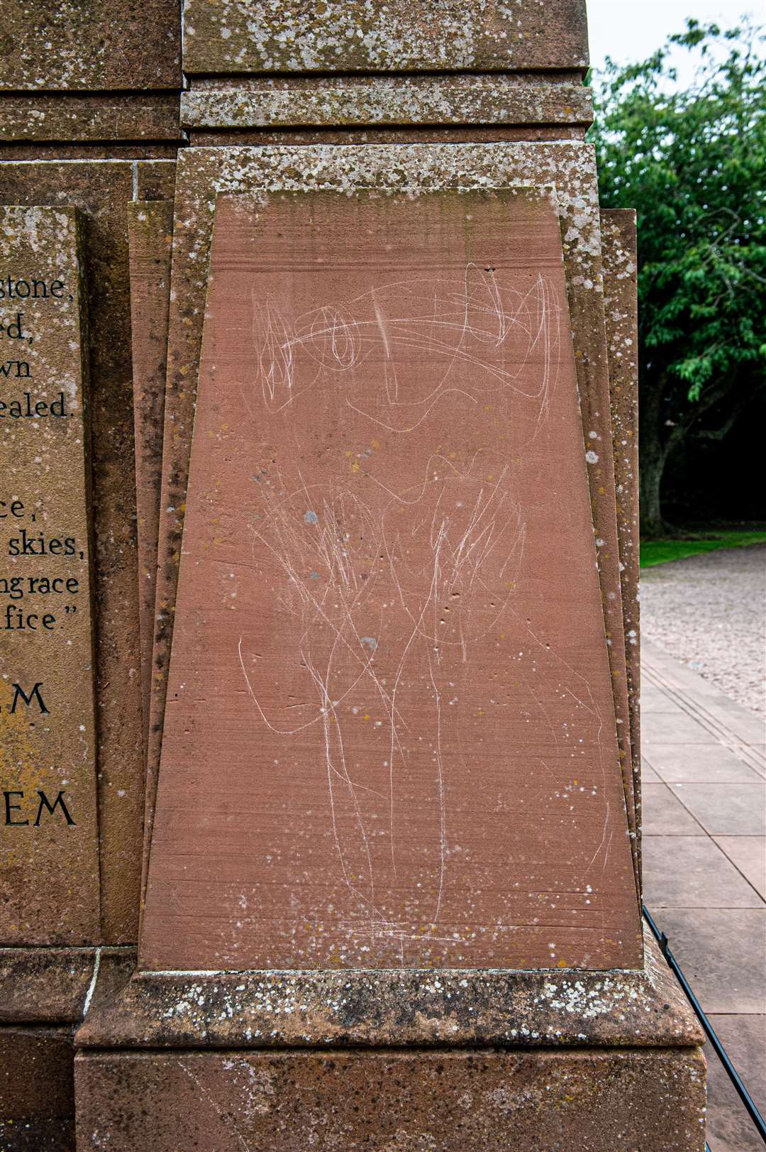 The war memorial has been damaged.