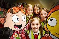 Holm Primary P5 pupils, Lara Harlow (front) and (left to right) Kirsten Carmichael, Alanah Mackenzie-Semple and Georgia Mutch attended the road safety event.