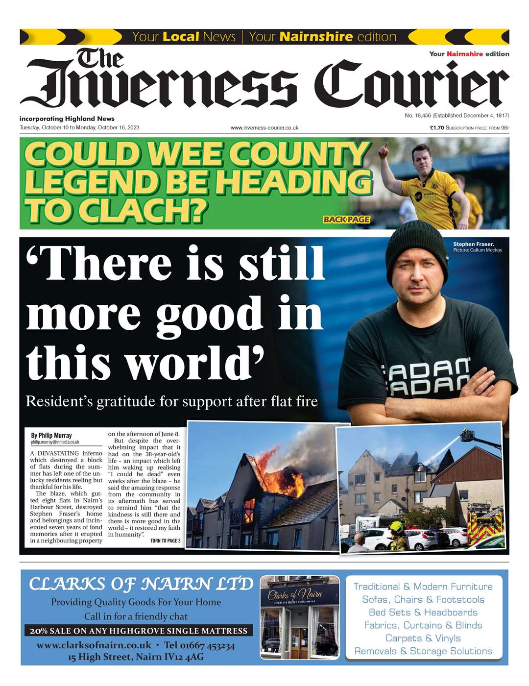 The Inverness Courier (Nairnshire edition), October 10, front page.