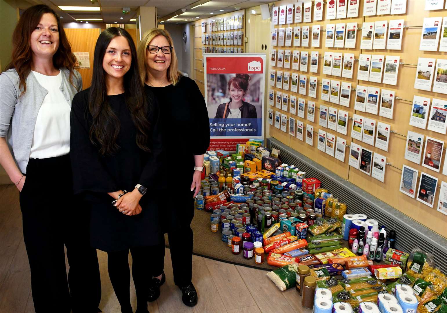 HSPC manager Bernadette Walker, property assistant Lucy Morrison and assistant manager Fiona Urquhart with just some of the donations they received. Picture: James Mackenzie