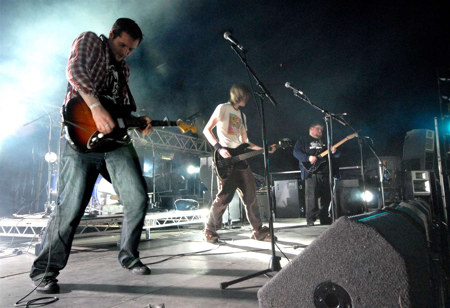 Shutter at Belladrum in 2009 – from left – Matt Campbell, James Roberts and Pete Macdonald. Will Roberts behind on drums. Picture: HN&M, Iona Spence