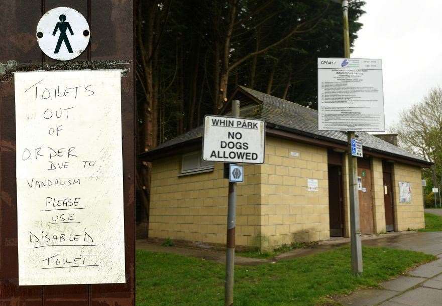 Whin Park toilets, where a closure sign (right) has been placed indefinitely on the gents block.