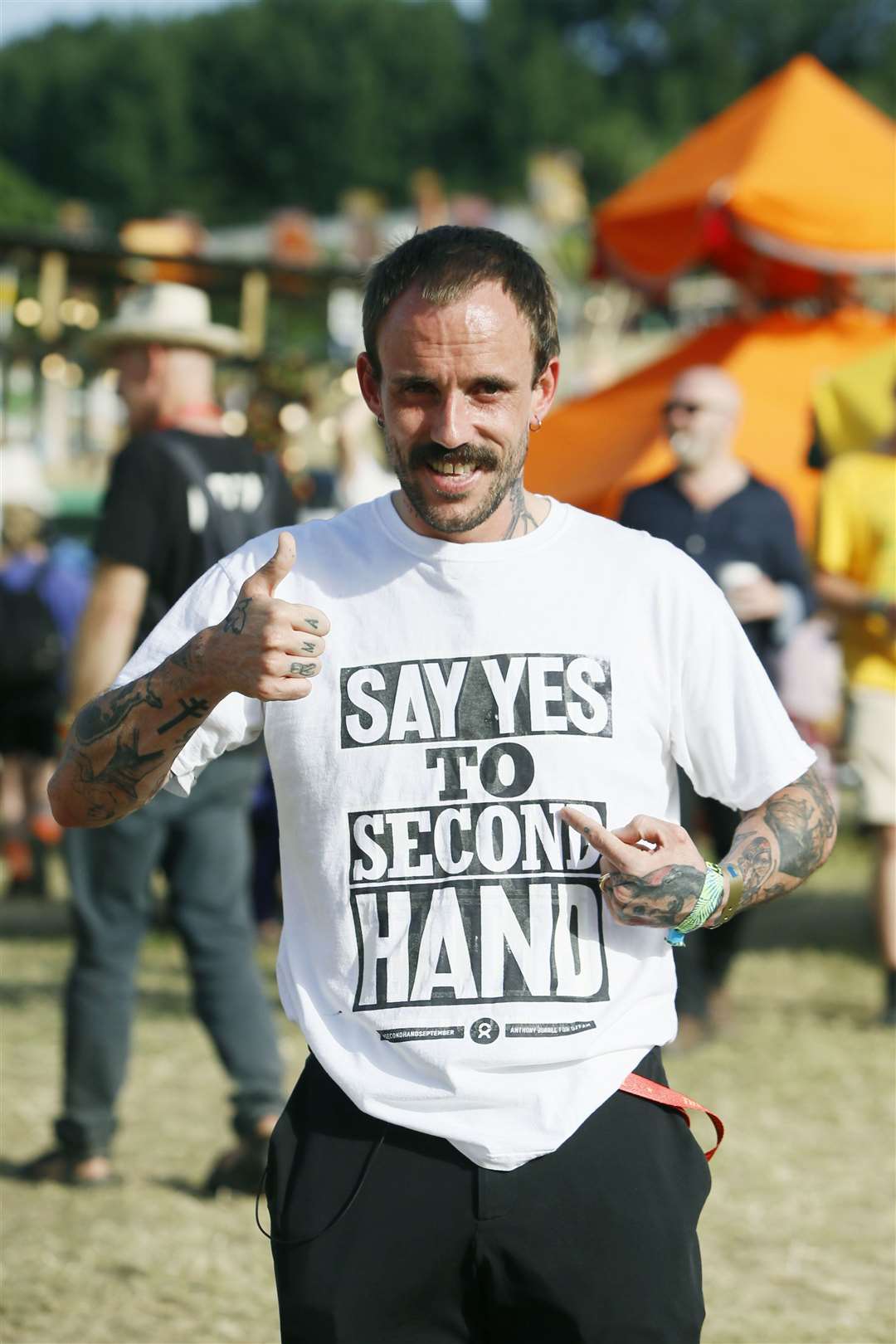Idles singer Joe Talbot shows his support with Oxfam's Say Yes to Second-hand T-shirt at Glastonbury. Picture: Ed Nix/Oxfam