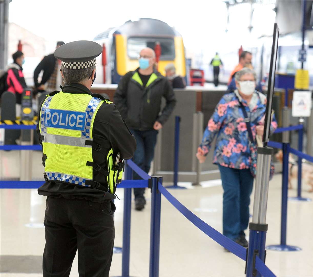 Police Scotland at a previous national cuckooing/county lines 'day of action' at Inverness railway station. Police officers were vigilante as passengers arrive. Picture: Gary Anthony