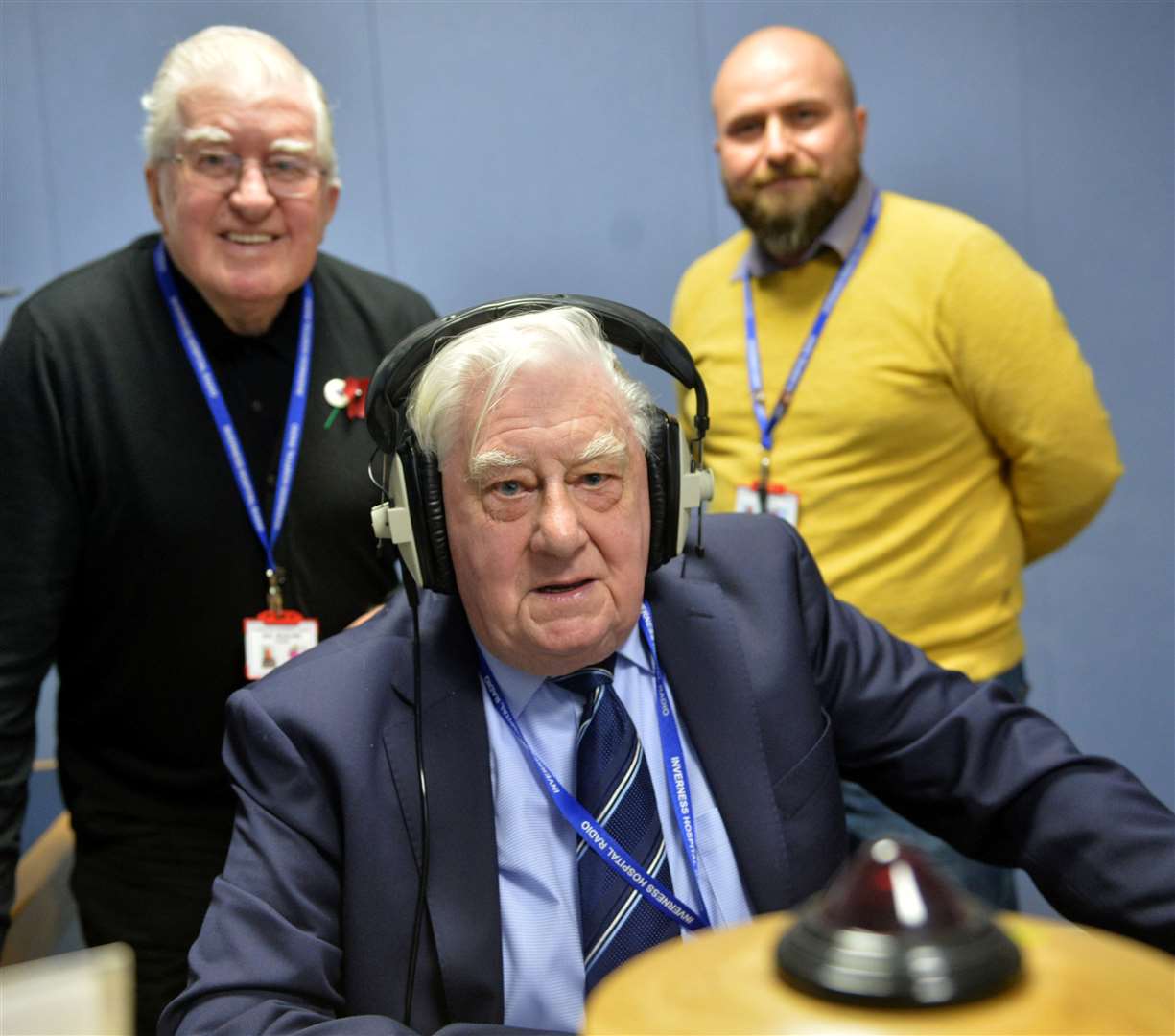 Life president and founder member Donnie Aird, presenter Atholl Menzies and Thomas Nelson launching Inverness Hospital Radio’s online service.