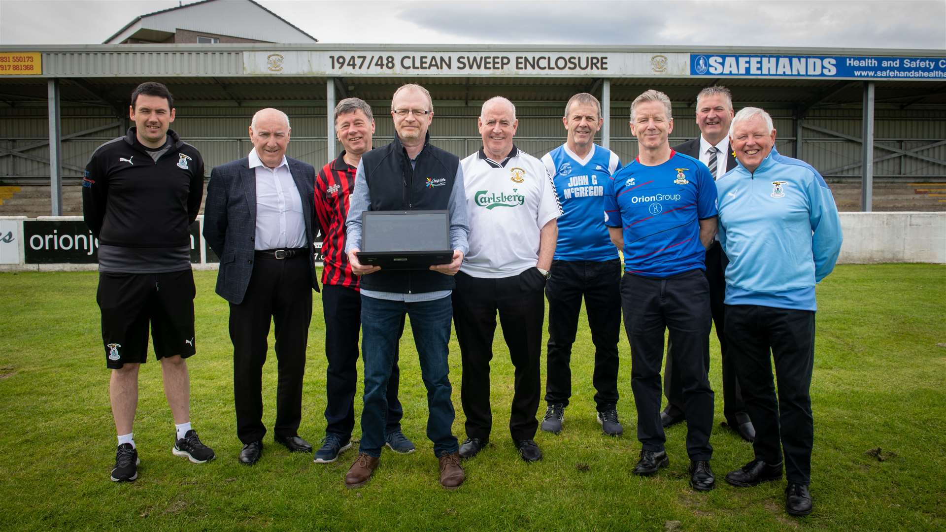 Preparing for the launch of Inverness Football Memories project are Craig Masterson, Bill McAllister, David Milroy, Jamie Gaukroger, Peter Corbett, Roddy Davidson, Charlie Christie, Alex Chisholm and Gordon Fyfe.