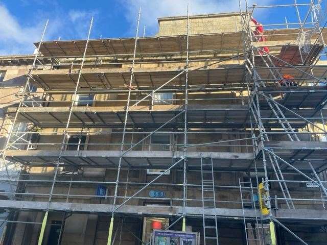 Scaffolding around the Inverness branch.