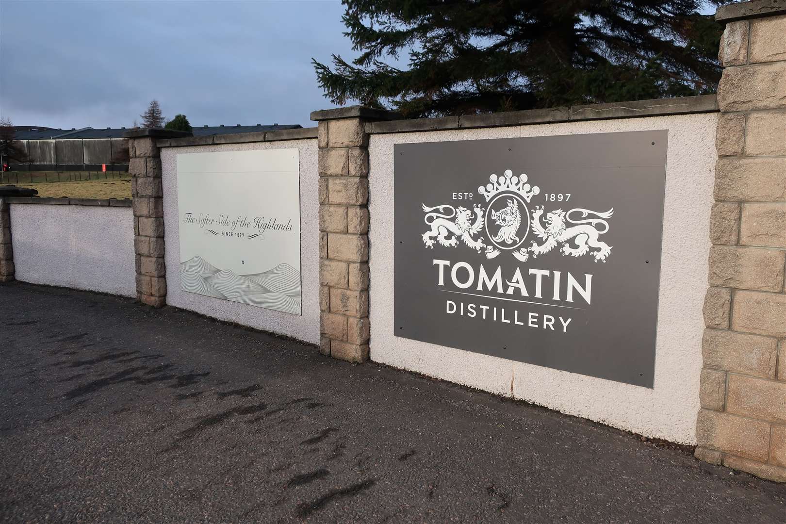 The entrance to Tomatin Distillery.