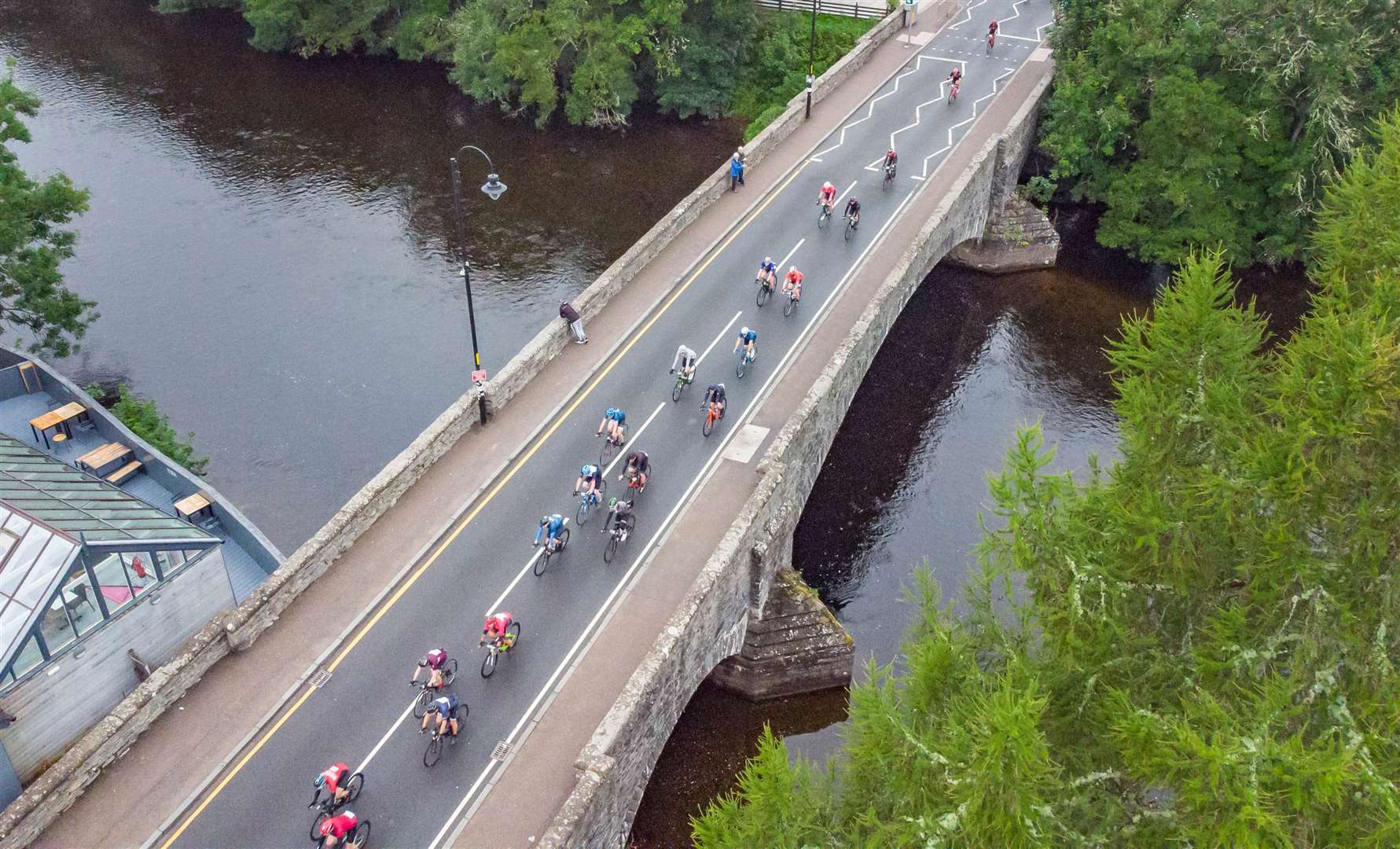 Riders make their way through Fort Augustus in the 2021 Etape Loch Ness. Picture: Airborne Lens