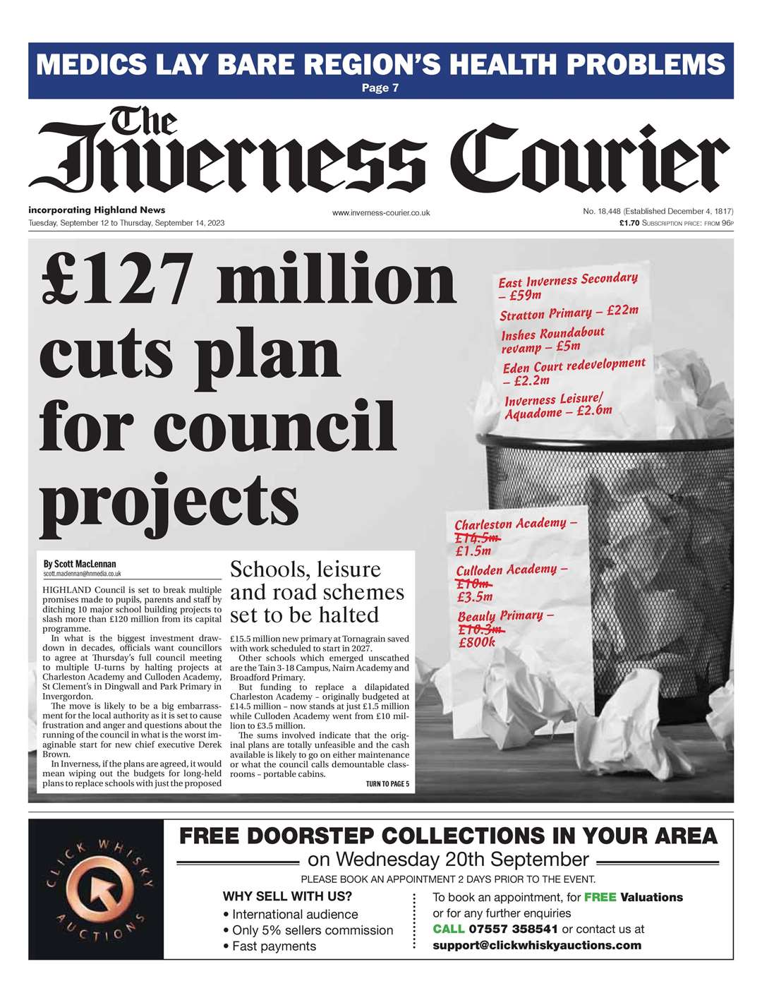 The Inverness Courier, September 12, front page.