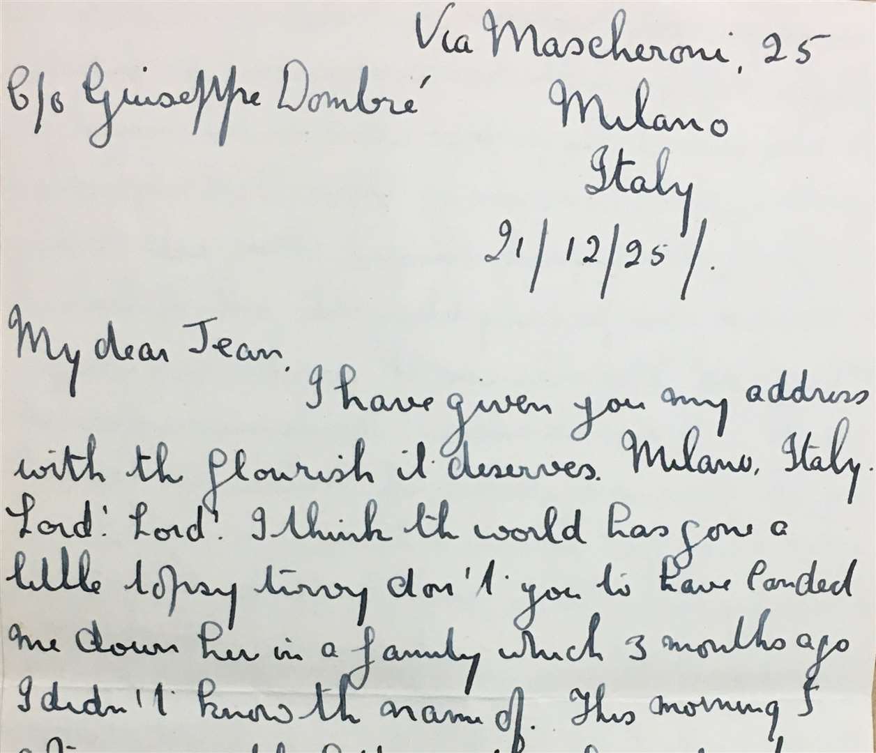 A letter written by Margaret to Jean describing her new adventure in Milan, December 21 1925.