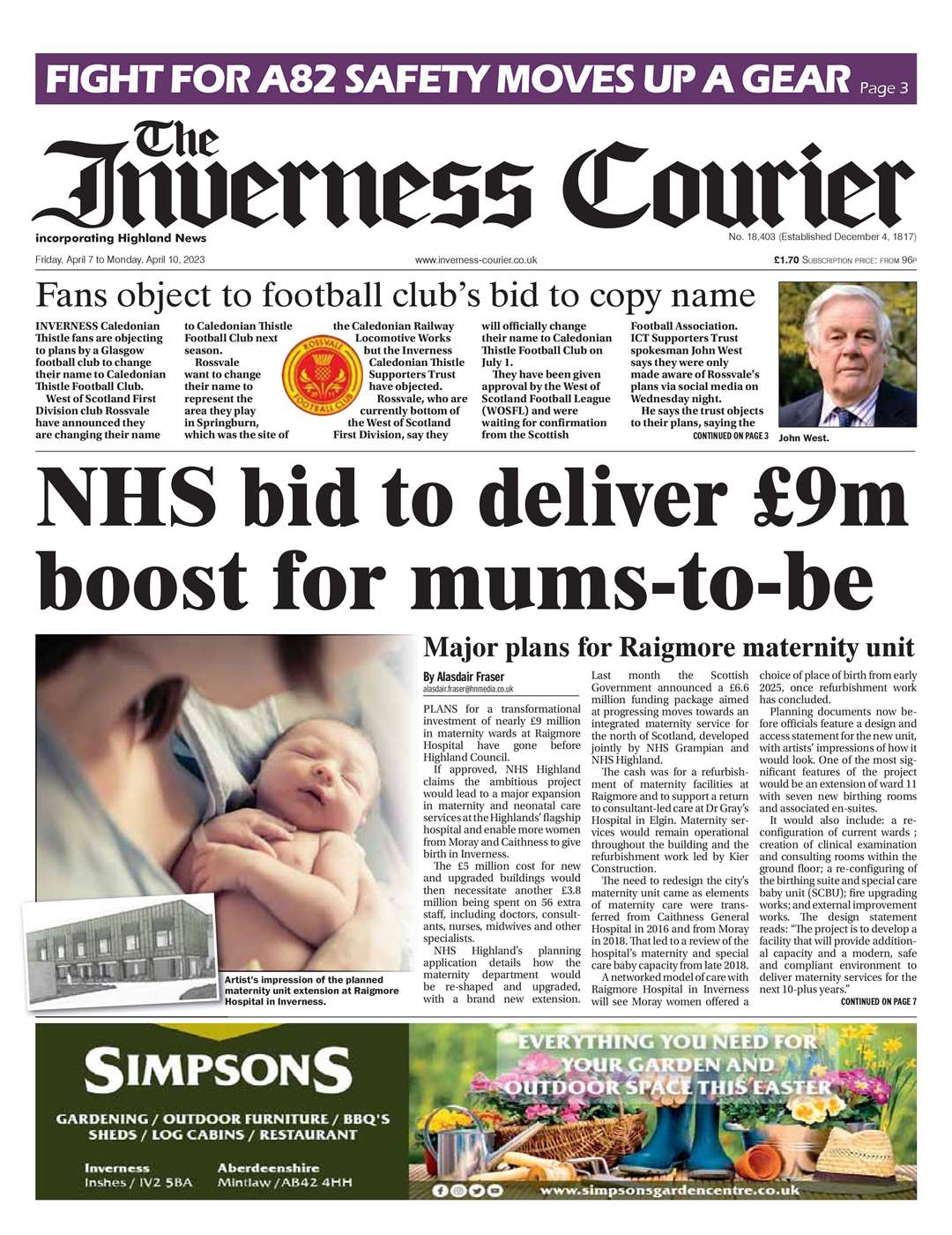 The Inverness Courier, April 7, front page.